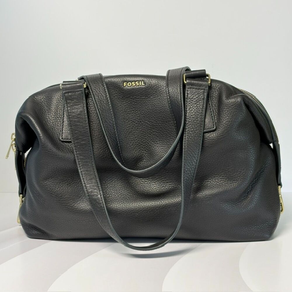 Fossil Preston Satchel Black Pebbled Leather Shoulder Bag NWT ZB6605001 Dust Bag